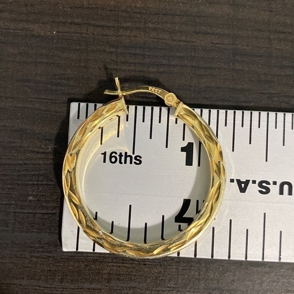 Yellow Gold Over Sterling Silver Diamond Cut Hoop Earrings - Picture 5 of 5